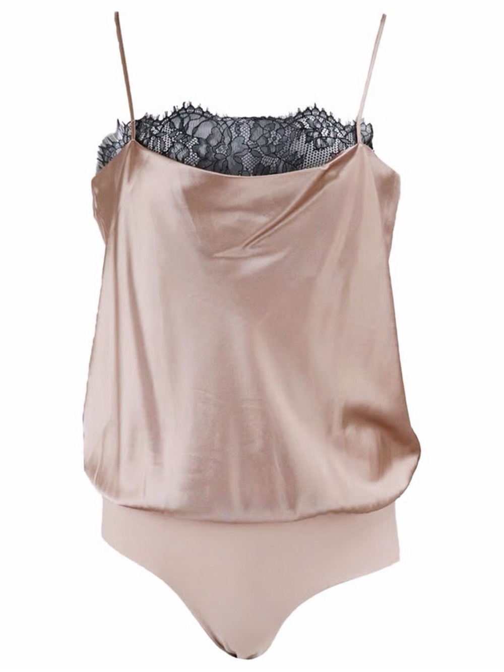 Cami NYC Satin Lace-Trim Bodysuit in Blush and Black